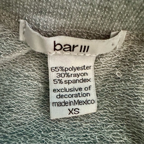 Bar III gray long-sleeve pullover top, white embroidery subtle sparkle detail - Picture 5 of 6